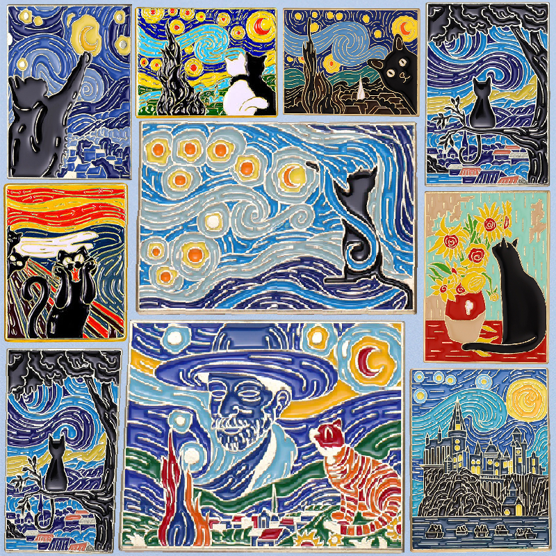 Ghim Cài Áo Hình Tranh Sơn Dầu Nghệ Thuật Van Gogh