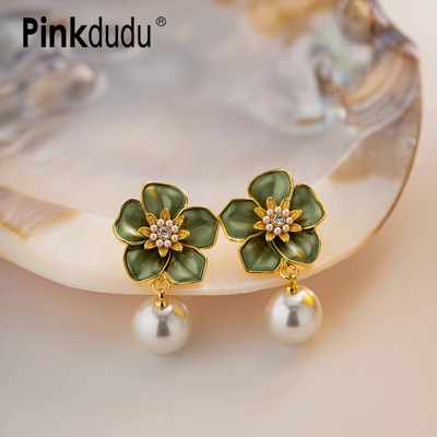 Khuyên tai PINKDUDU PD1747 đính ngọc trai cổ điển phong cách Pháp thanh lịch thời trang cho nữ
