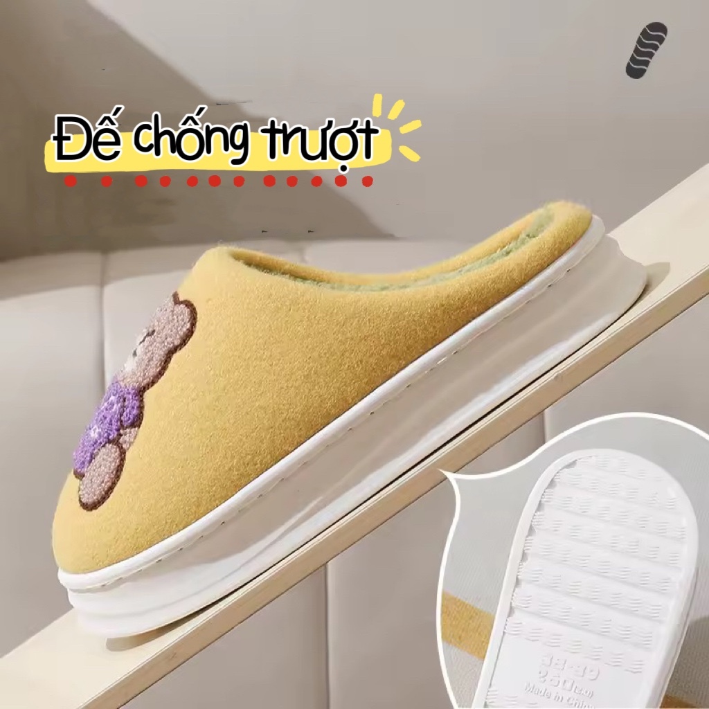 😜Dép Bông Đi Trong Nhà Mùa Đông Chất Liệu cotton Dày Dặn Chống Trượt Họa Tiết Hoạt Hình