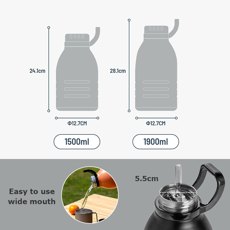 Tyeso ly giữ nhiệt 1500/1900ml Bình Đựng Nước Nóng / Lạnh Chân Không Bằng Thép Không Gỉ tyeso 1500/1900ml