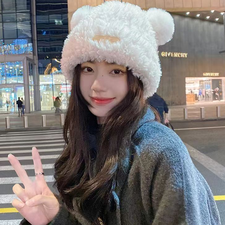 HUAZHENGMIAN Mũ len nữ Apirily nón len nam nữ trùm đầu lông thỏ beret thời trang hàn quốc mùa đông AMZ23A11R2