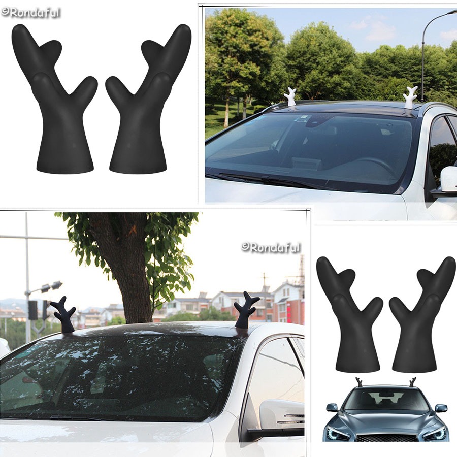 Giáng Sinh Mái Ô Tô Trang Trí Quỷ Sừng Giáng Sinh Sừng Nai Sừng Tấm Phụ Kiện Bên Ngoài Đa Năng Chống Va Chạm Miếng Dán Trang Trí Góc Ba Chiều Xe Ô Tô