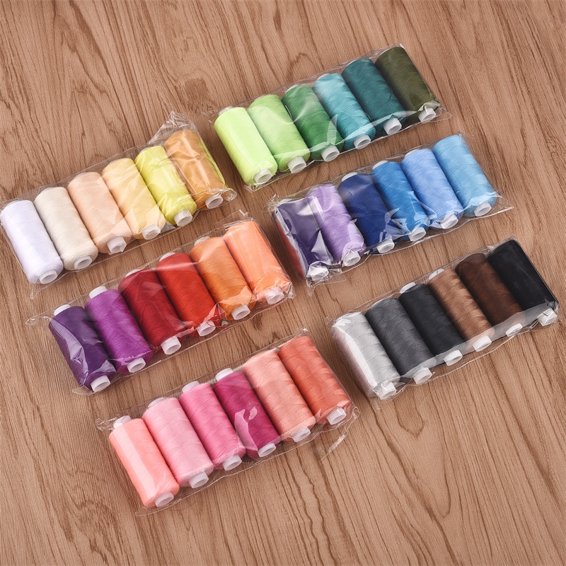 6 màu/bộ sợi may cuộn máy thêu tay 400 yard mỗi cuộn 100% polyester bền gia đình may kit