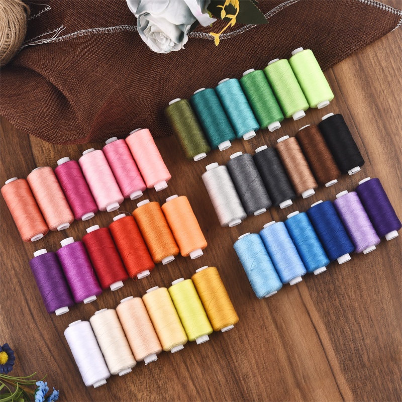 6 màu/bộ sợi may cuộn máy thêu tay 400 yard mỗi cuộn 100% polyester bền gia đình may kit