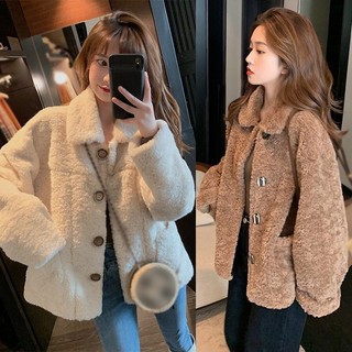 Áo khoác lông cừu nhân tạo dáng rộng màu sắc đơn giản thời trang thu đông cho nữ