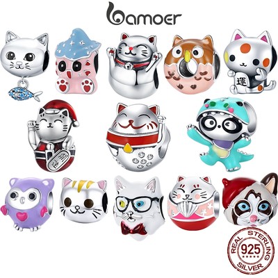 BAMOER Mặt Dây Chuyền Bạc 925 Hình Mèo Dễ Thương Dùng Làm Trang Sức diy