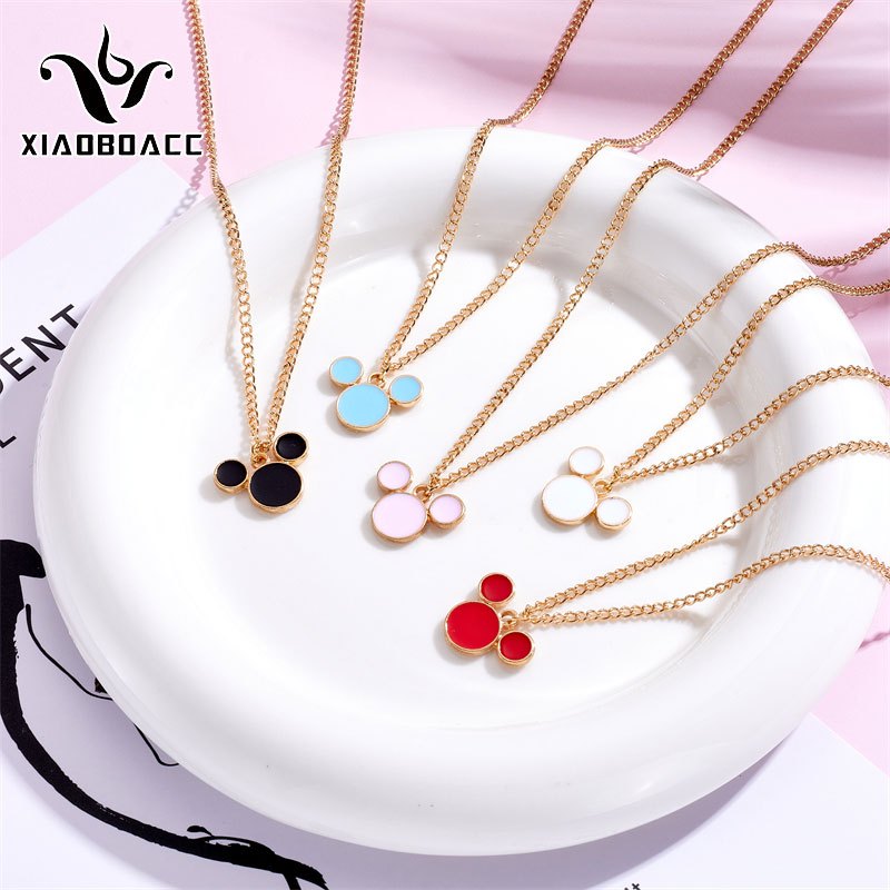 XiaoboACC Vòng cổ Mặt Hình Chuột Mickey Thời Trang Hàn Quốc Cho Nữ