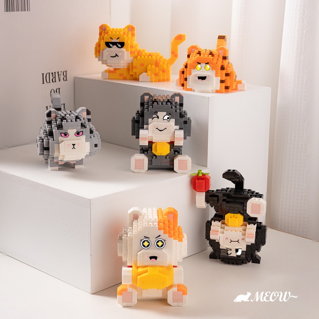 Phim hoạt hình dễ thương mèo con loạt kim cương hạt nhỏ giải trí trẻ em khối xếp hình đồ chơi