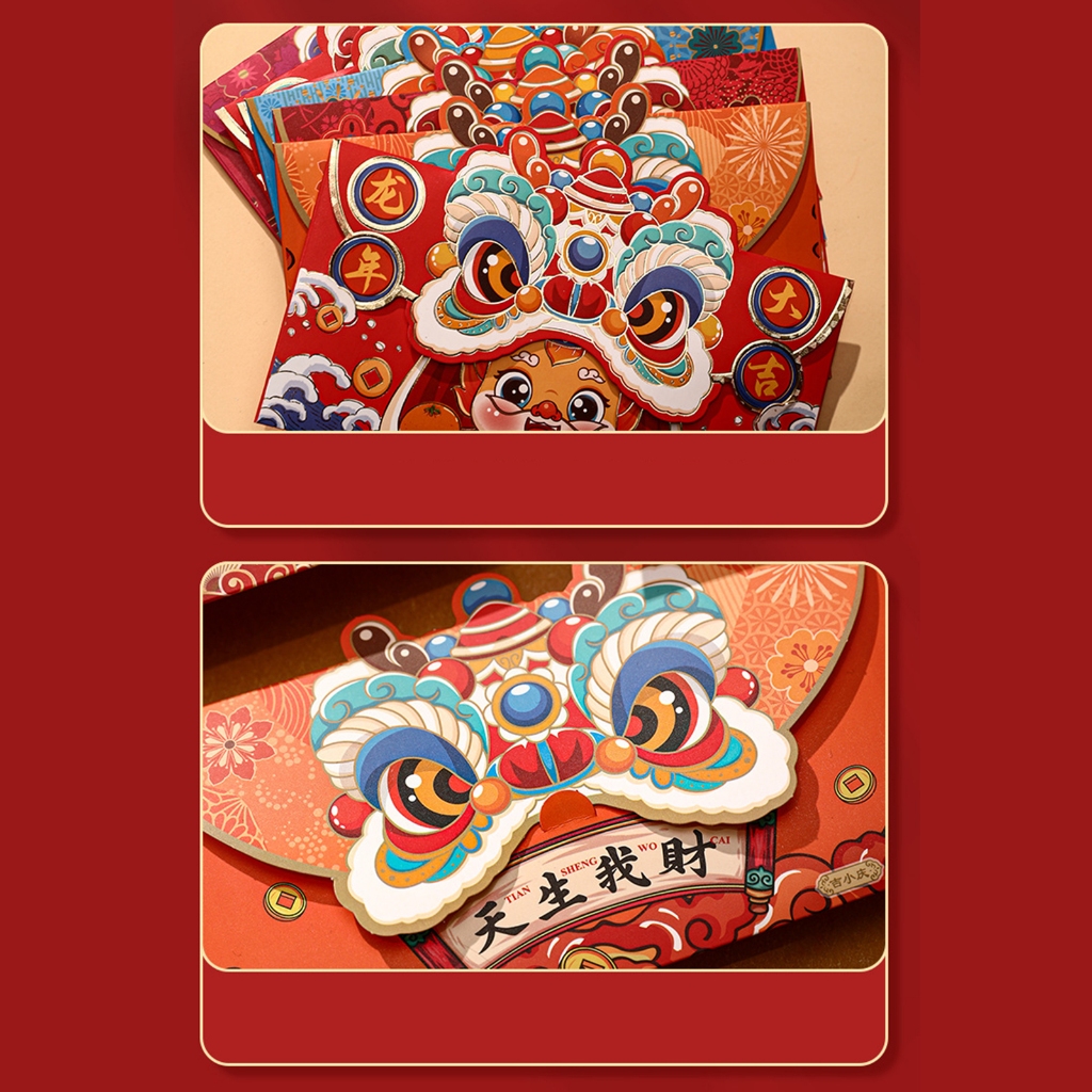 Set 4 Bao Lì Xì Năm Mới 2024 Màu Đỏ Phong Cách Truyền Thống hongbao Mừng Năm Mới