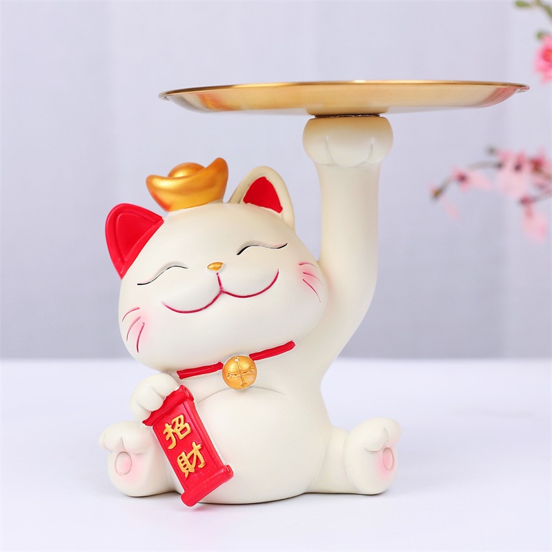 Mèo Thần Tài Khay Chứa Đồ Bát Dung Tích Lớn Nhựa Dễ Thương Tượng Trang Trí Cho Máy Tính Để Bàn Văn Phòng Nhà Quà Tặng Gonaments E.