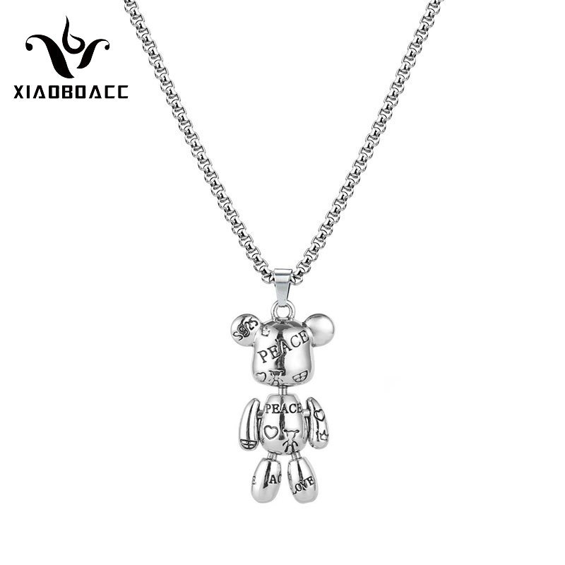 XiaoboACC Vòng cổ inox mặt gấu phong cách hip hop dành cho nam và nữ