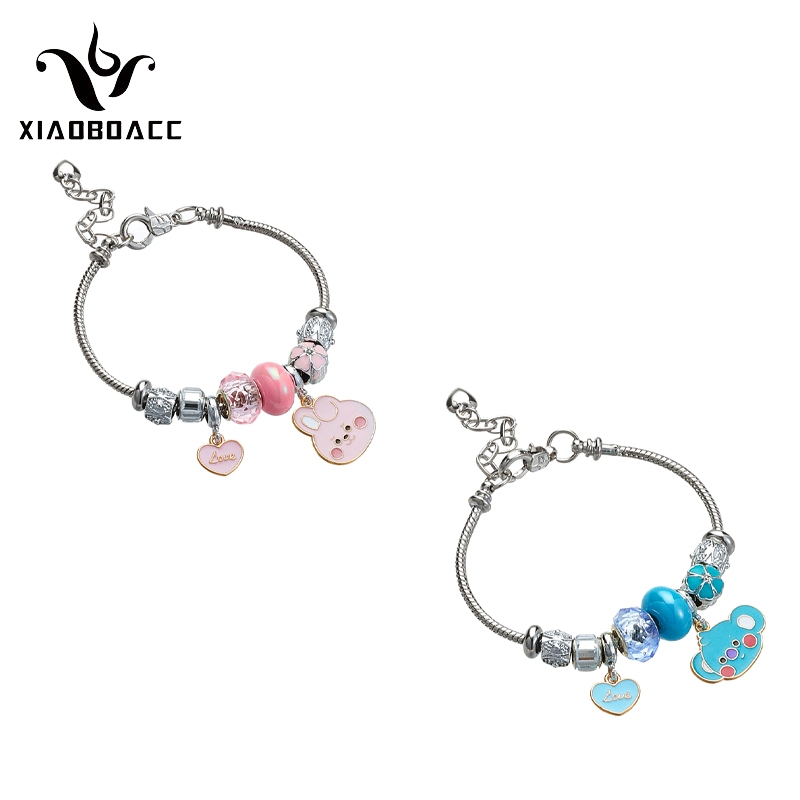 XiaoboACC Vòng Tay Hở Bằng Thép Không Gỉ Họa Tiết Hoạt Hình Thần Tượng Kpop DIY