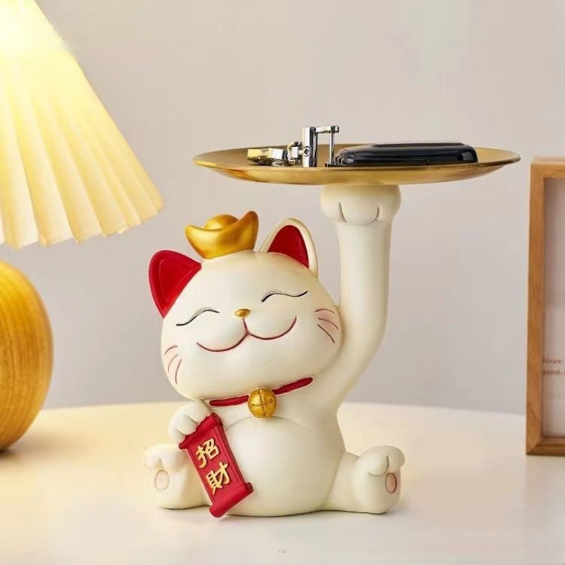Mèo Thần Tài Khay Chứa Đồ Bát Dung Tích Lớn Nhựa Dễ Thương Tượng Trang Trí Cho Máy Tính Để Bàn Văn Phòng Nhà Quà Tặng Gonaments E.