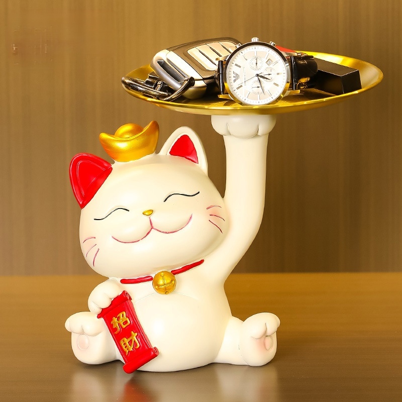 Mèo Thần Tài Khay Chứa Đồ Bát Dung Tích Lớn Nhựa Dễ Thương Tượng Trang Trí Cho Máy Tính Để Bàn Văn Phòng Nhà Quà Tặng Gonaments E.
