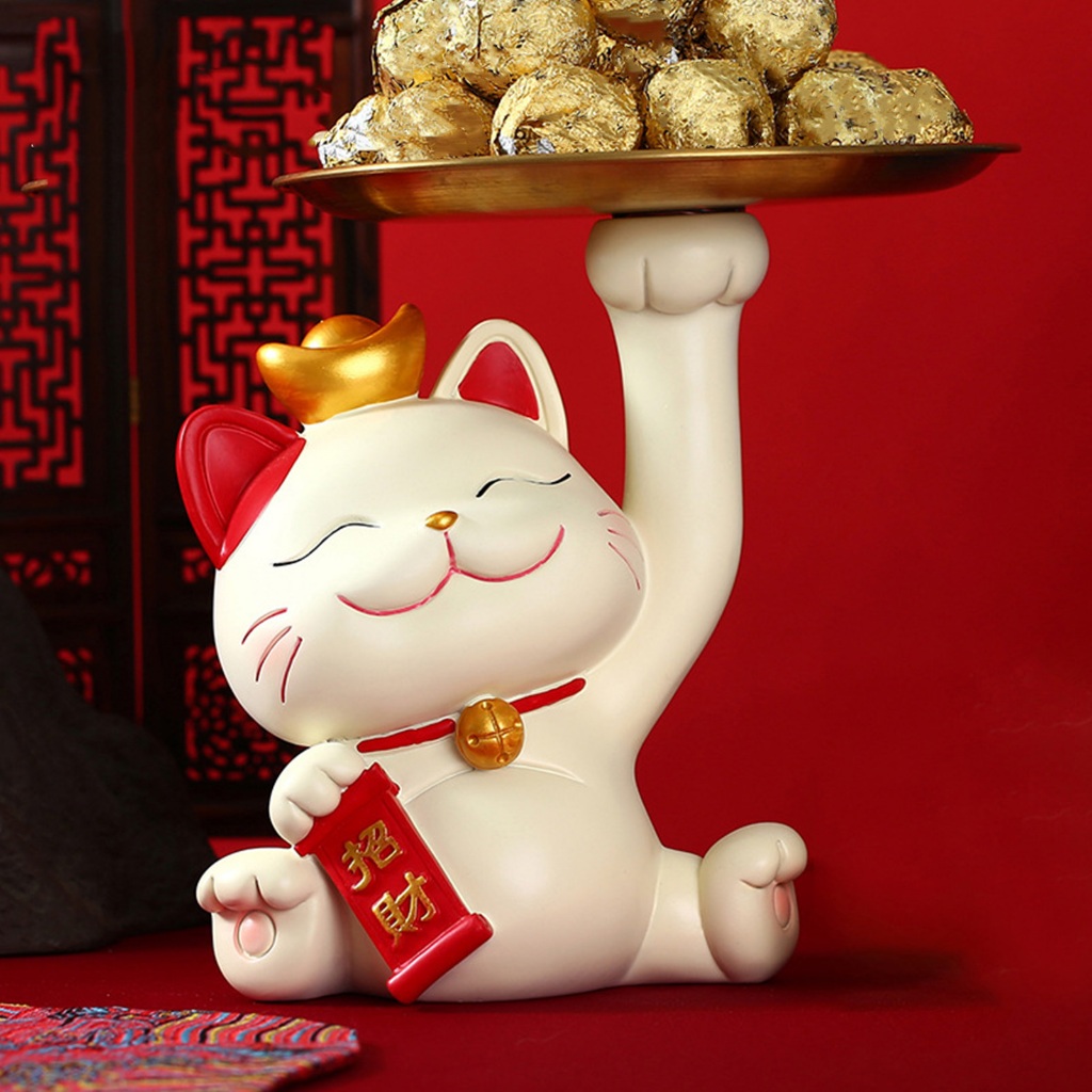 Mèo Thần Tài Khay Chứa Đồ Bát Dung Tích Lớn Nhựa Dễ Thương Tượng Trang Trí Cho Máy Tính Để Bàn Văn Phòng Nhà Quà Tặng Gonaments E.