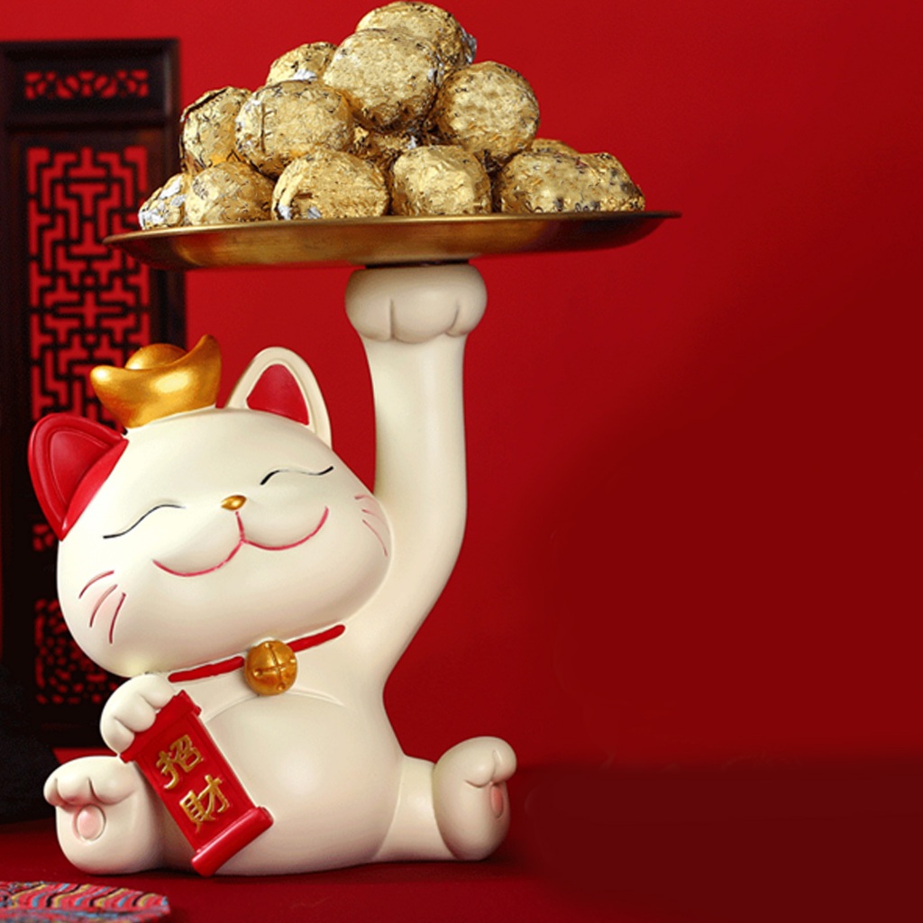 Mèo Thần Tài Khay Chứa Đồ Bát Dung Tích Lớn Nhựa Dễ Thương Tượng Trang Trí Cho Máy Tính Để Bàn Văn Phòng Nhà Quà Tặng Gonaments E.