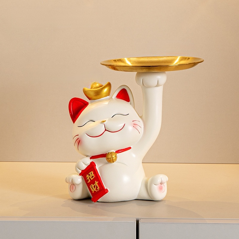 Mèo Thần Tài Khay Chứa Đồ Bát Dung Tích Lớn Nhựa Dễ Thương Tượng Trang Trí Cho Máy Tính Để Bàn Văn Phòng Nhà Quà Tặng Gonaments E.