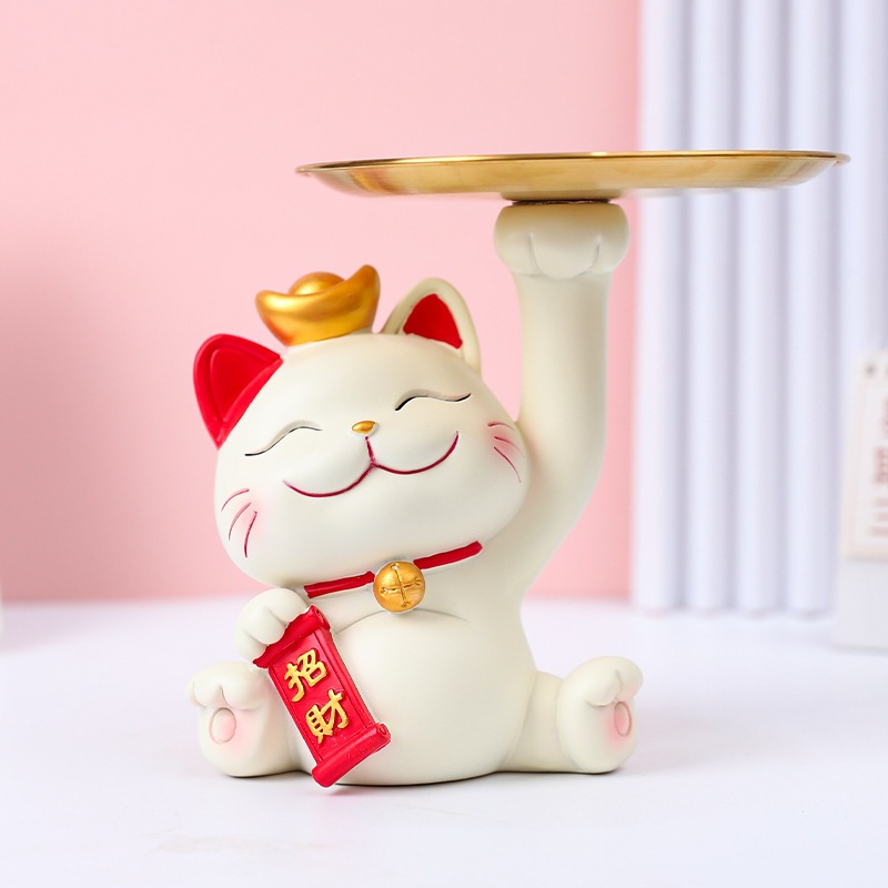 Mèo Thần Tài Khay Chứa Đồ Bát Dung Tích Lớn Nhựa Dễ Thương Tượng Trang Trí Cho Máy Tính Để Bàn Văn Phòng Nhà Quà Tặng Gonaments E.