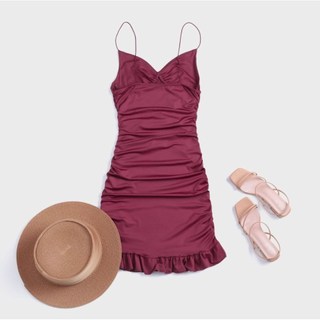 DUNEA Đầm dây xếp li cổ chữ V mới cho nữ