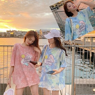 Áo Thun Tay Lỡ Nữ  IN HÌNH Tie-Dye Loang Màu Cá Heo Im Dead Inside Tay Lỡ Dáng Rộng