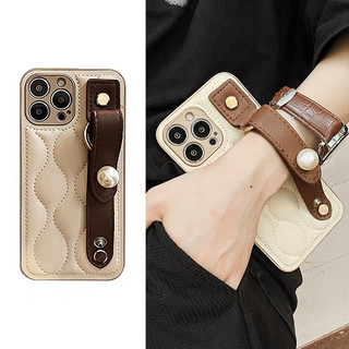 Ốp điện thoại gợn nước màu nâu có vòng đeo tay Tương thích cho Iphone 16 15PROMAX 15 14promax 13 pro max 12 pro max 11 xsmax XR X XS Cô gái xinh đẹp Vỏ điện thoại MỀM