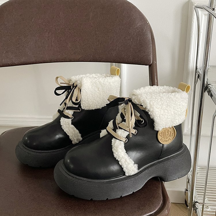 Giày Bốt martin Lót Lông Giữ Ấm Mùa Đông Phong Cách Nhật Bản Dễ Thương