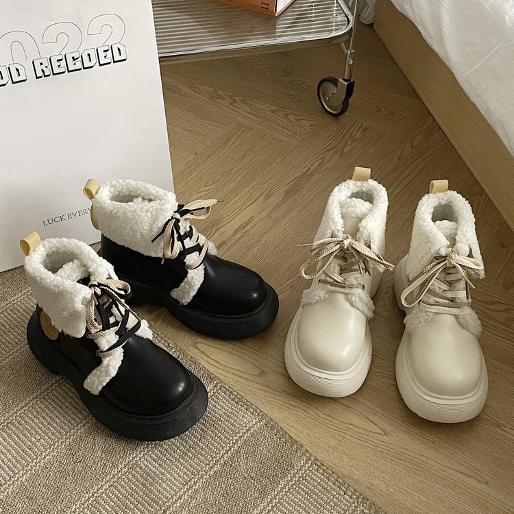 Giày Bốt martin Lót Lông Giữ Ấm Mùa Đông Phong Cách Nhật Bản Dễ Thương
