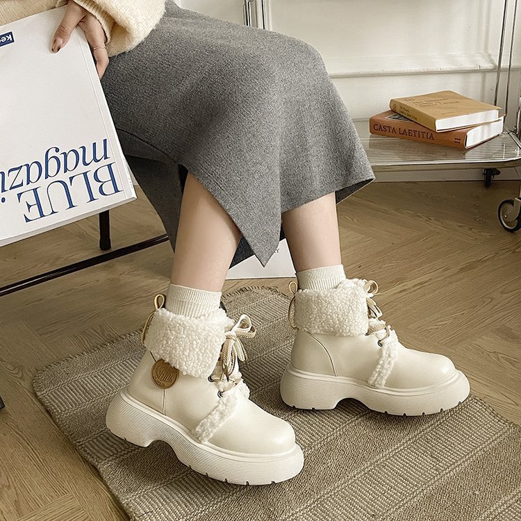 Giày Bốt martin Lót Lông Giữ Ấm Mùa Đông Phong Cách Nhật Bản Dễ Thương