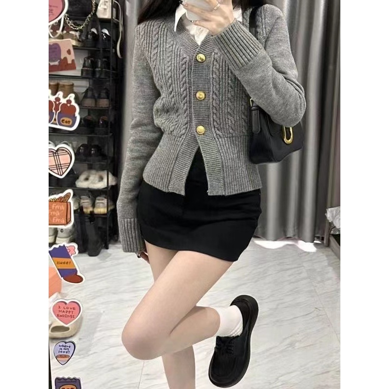 Áo khoác cardigan LIVE GREAT dệt kim tay dài ôm dáng thời trang cho nữ