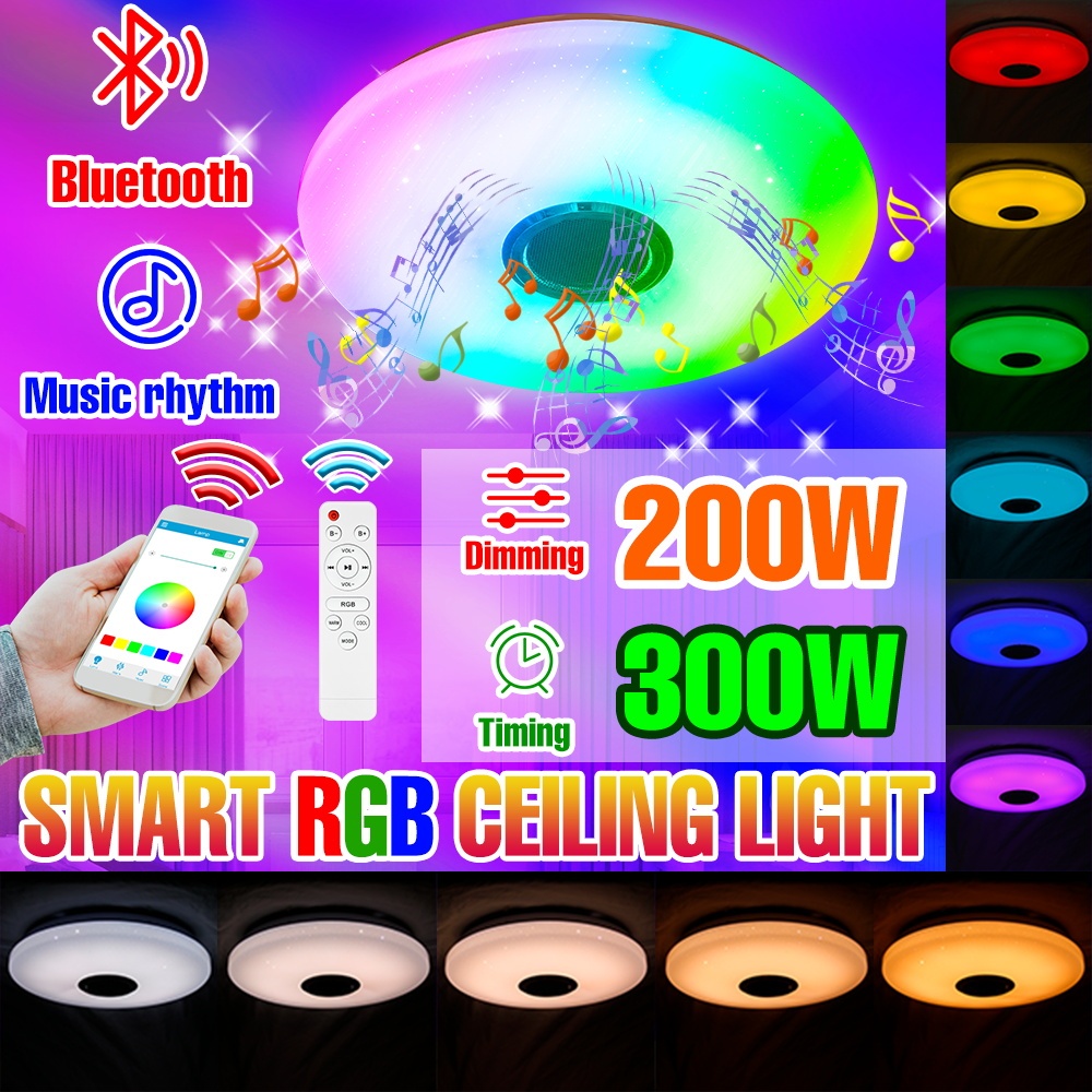 RGB LED Ceiling Light Living Room Chandelier Built In Bluetooth Speaker Remote APP Control Smart Lam