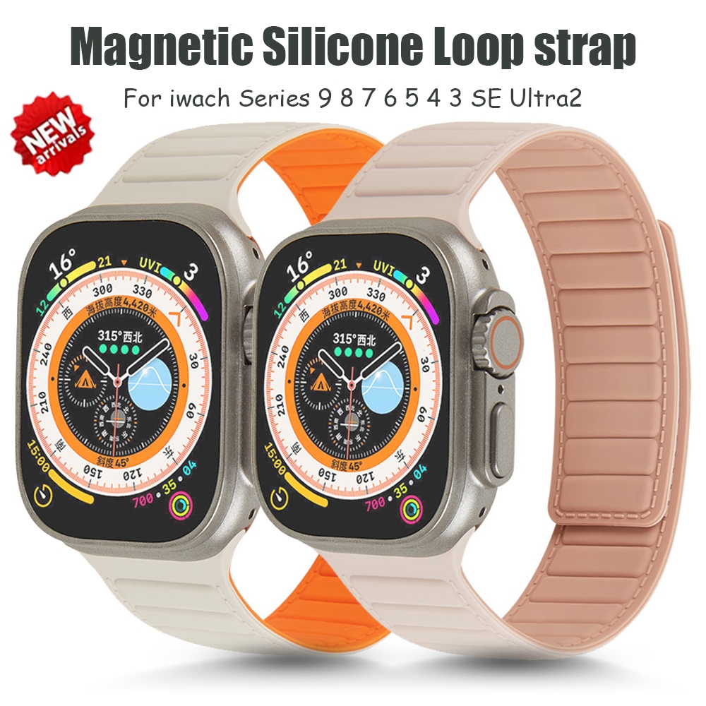 Dây Đeo Silicone Khóa Nam Châm 44 / 40 / 45 / 41 / 42 / 38mm Thay Thế Cho iWatch 7 6 5 4 SE 8 Ultra 49mm