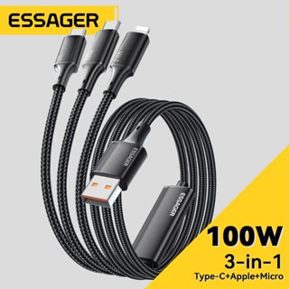 Dây cáp sạc ESSAGER 3 trong 1 Micro USB Type C IOS fsat cho Huawei Samsung 7A 100W