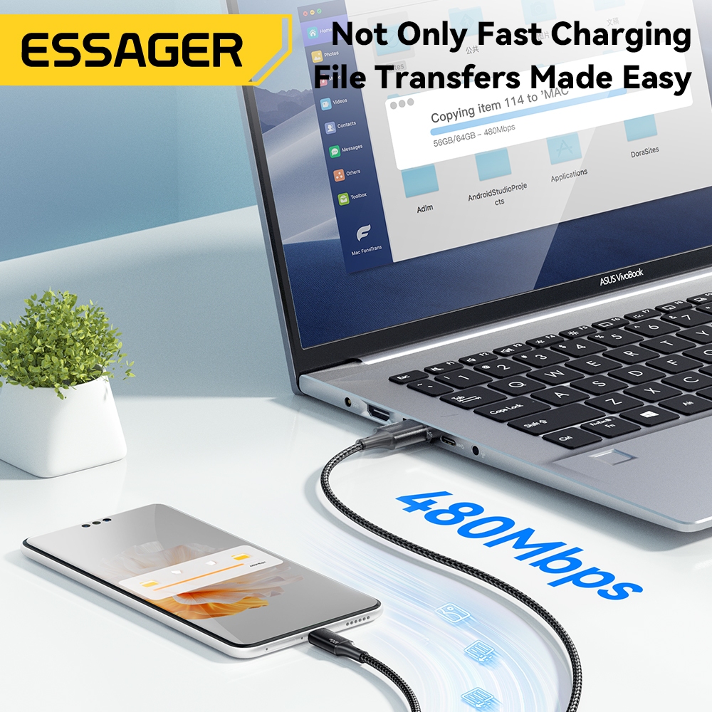 Essager Dây Cáp Sạc 3 Trong 1 Loại c micro ios fsat Cho huawei samsung 7a 100w