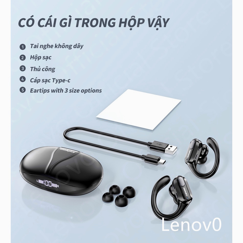 Tai nghe thể thao LENOVO XT80 không dây bluetooth 5.3 TWS chống nước khử tiếng ồn với micrô và màn hình LED cao cấp