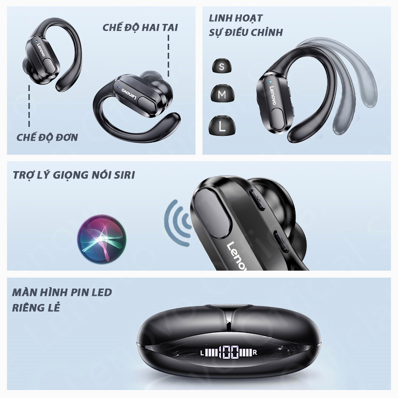 Tai nghe thể thao LENOVO XT80 không dây bluetooth 5.3 TWS chống nước khử tiếng ồn với micrô và màn hình LED cao cấp