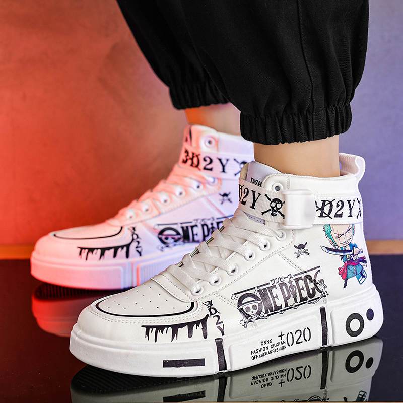Giày Thể Thao Chạy Bộ Cổ Cao Thiết Kế Hình Anime One Piece Luffy Đơn Giản Cho Nam Và Nữ