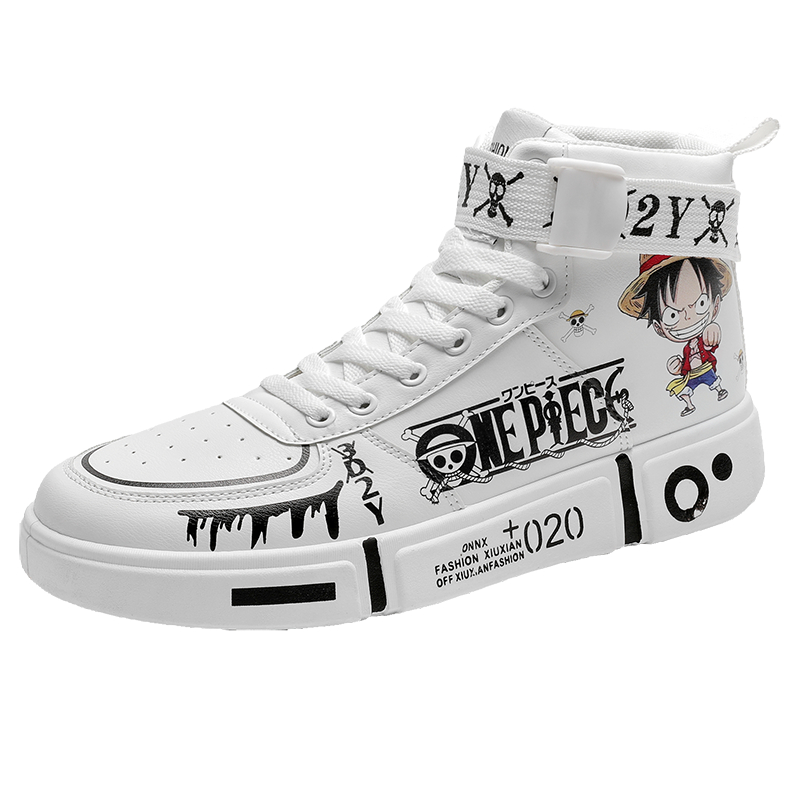 Giày Thể Thao Chạy Bộ Cổ Cao Thiết Kế Hình Anime One Piece Luffy Đơn Giản Cho Nam Và Nữ