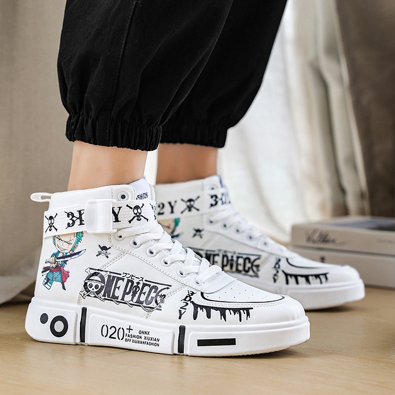 Giày Thể Thao Chạy Bộ Cổ Cao Thiết Kế Hình Anime One Piece Luffy Đơn Giản Cho Nam Và Nữ
