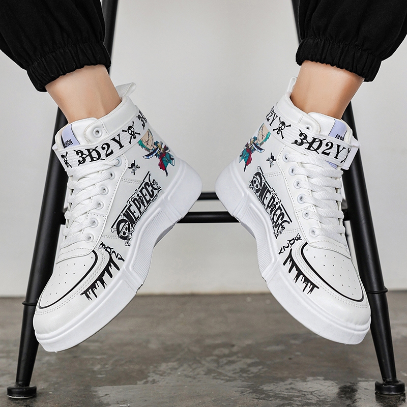 Giày Thể Thao Chạy Bộ Cổ Cao Thiết Kế Hình Anime One Piece Luffy Đơn Giản Cho Nam Và Nữ