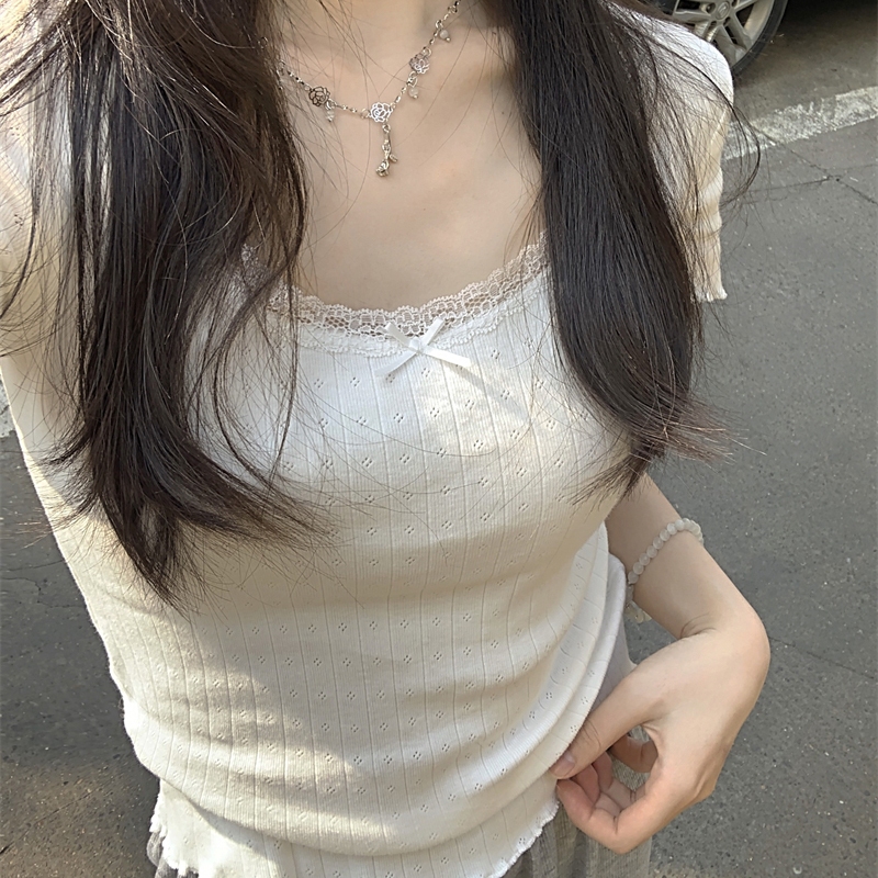 Áo Croptop Tay Ngắn Cổ Vuông Thắt Nơ Phong Cách Hàn Quốc Thời Trang Mùa Hè Cho Nữ