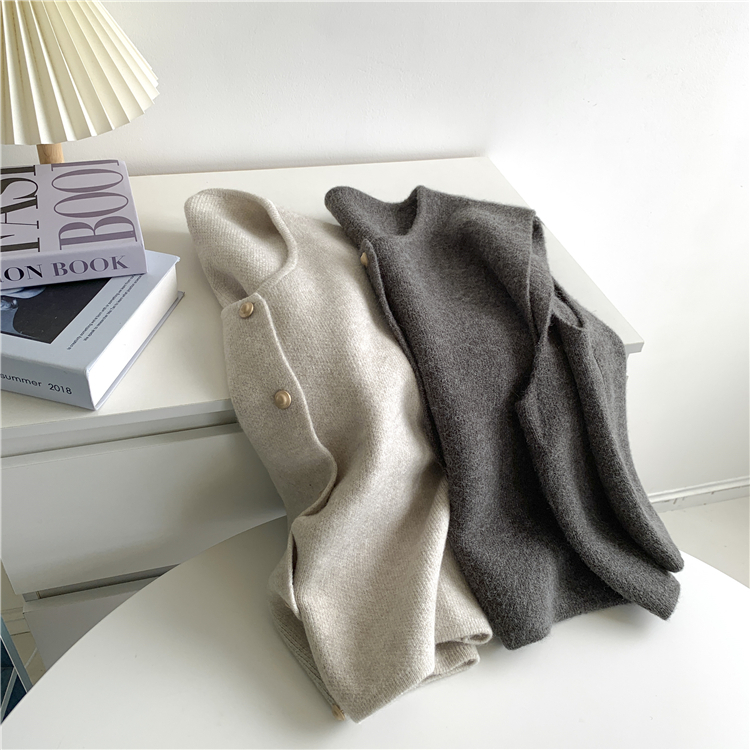 Xiaozhainv Áo Dệt Kim Sát Nách Cổ Tròn Dáng Rộng Cài Khuy Kiểu vintage Hàn Quốc Dễ Phối Đồ