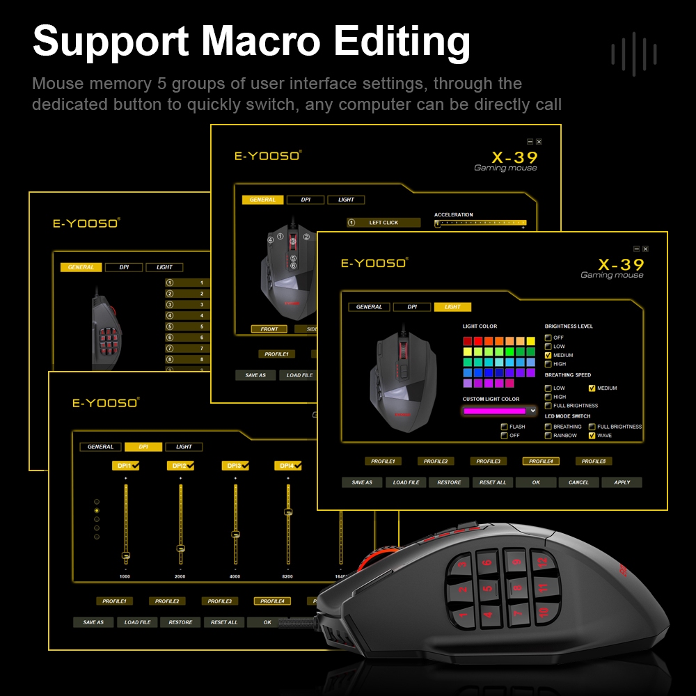 Chuột gaming e-yooso x-39 rgb 16400Dpi 19 NúT BấM, ĐầU CắM usb Cho laptop / pc