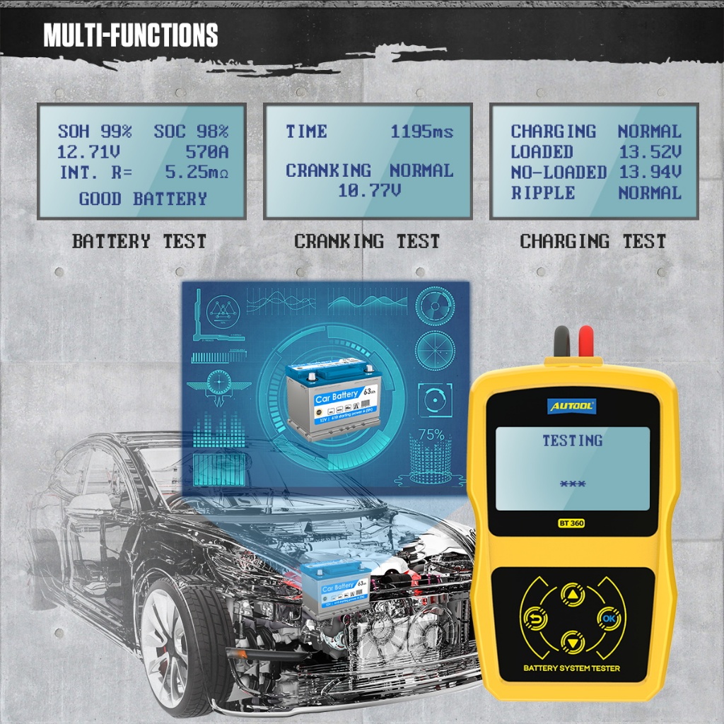AUTOOL BT360 12V Kiểm Tra Pin Kỹ Thuật Số Ô Tô Chẩn Đoán Kiểm Tra Pin Máy Phân Tích Xe Cranking Sạc Máy Quét