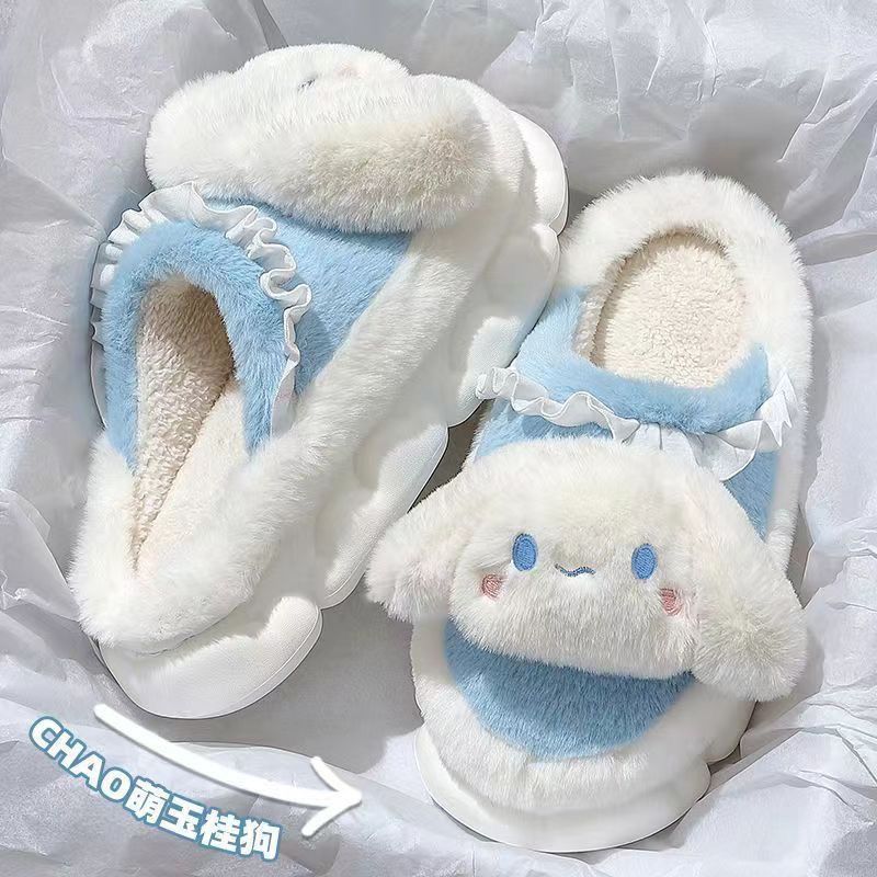 Sanrio Dép kuromi Bông Đi Trong Nhà Đế Dày Ấm Áp Họa Tiết Hoạt Hình Xinh Xắn