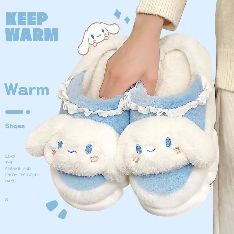 Sanrio Dép kuromi Bông Đi Trong Nhà Đế Dày Ấm Áp Họa Tiết Hoạt Hình Xinh Xắn