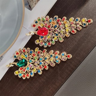 phụ kiện cô dâu Trâm Cài Áo Hình Chim Công Đính Đá 3 Màu Sắc phụ kiện cưới kim cương giả Thời trang trang sức cưới