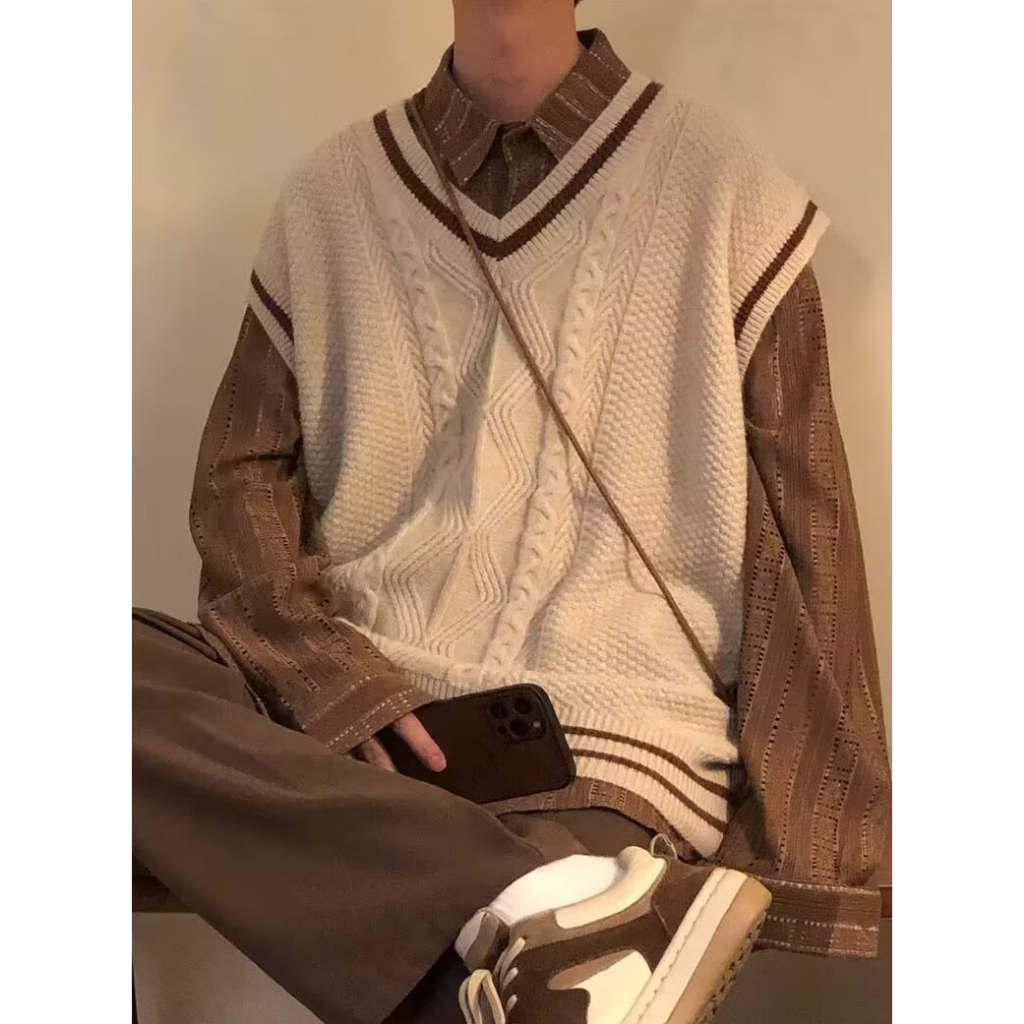 Áo vest nam Không Tay Thời Trang nam áo len nữ hàn quốc cao cấp khoác vest nữ  Họa Tiết Kẻ Sọc Trang áo sweater hàn quốc