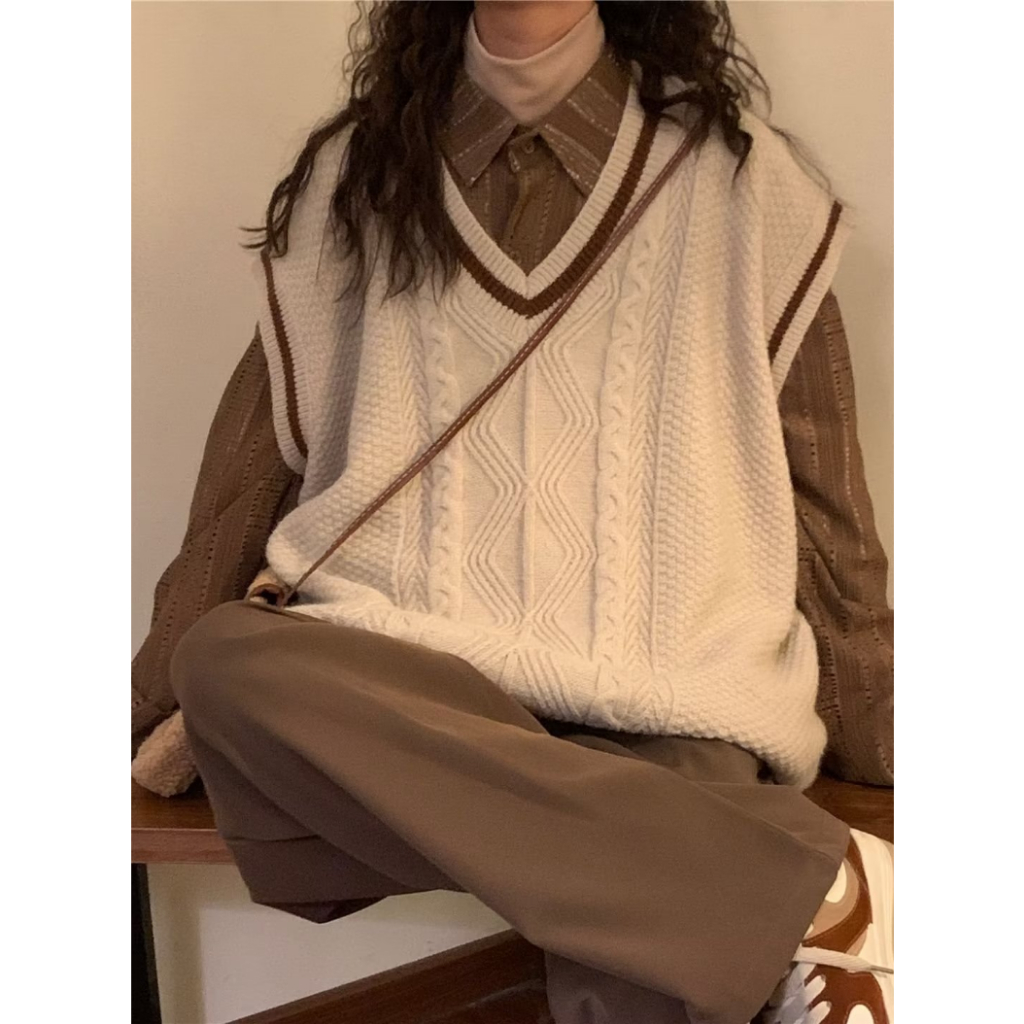 Áo vest nam Không Tay Thời Trang nam áo len nữ hàn quốc cao cấp khoác vest nữ  Họa Tiết Kẻ Sọc Trang áo sweater hàn quốc