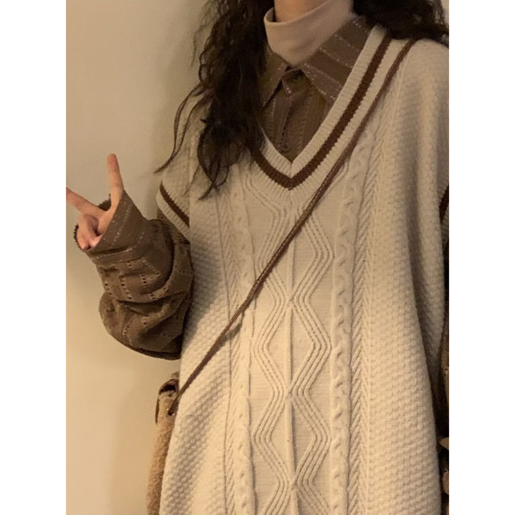 Áo vest nam Không Tay Thời Trang nam áo len nữ hàn quốc cao cấp khoác vest nữ  Họa Tiết Kẻ Sọc Trang áo sweater hàn quốc