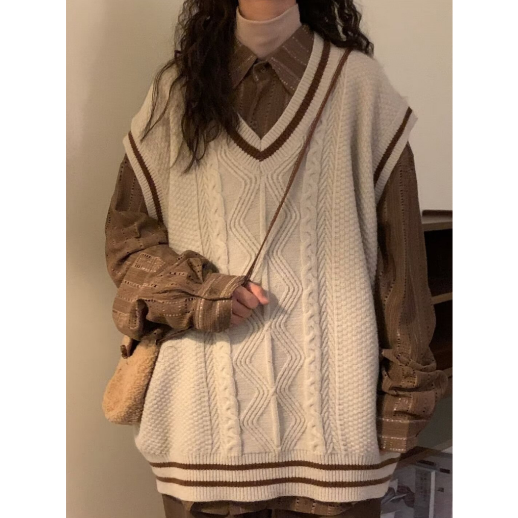 Áo vest nam Không Tay Thời Trang nam áo len nữ hàn quốc cao cấp khoác vest nữ  Họa Tiết Kẻ Sọc Trang áo sweater hàn quốc